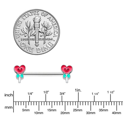 14G 9/16 Sweet Happy Heart Lollipop Barbell Nipple Ring Set