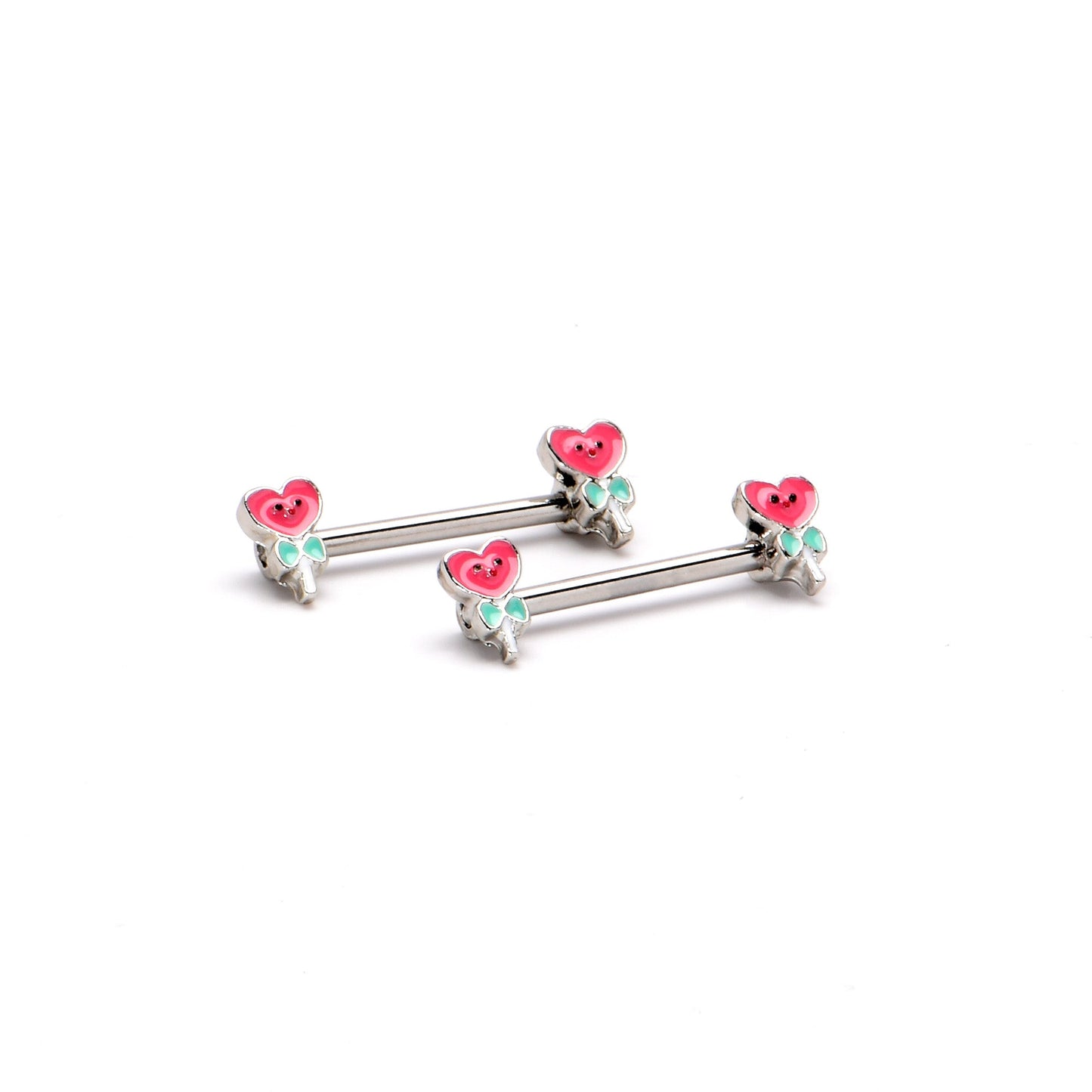 14G 9/16 Sweet Happy Heart Lollipop Barbell Nipple Ring Set