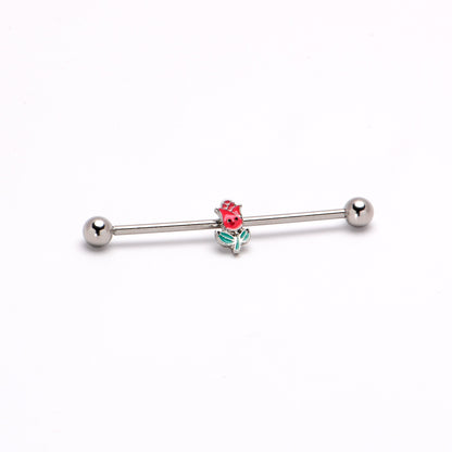 14G Sweet Happy Rose Flower Industrial Barbell 38mm
