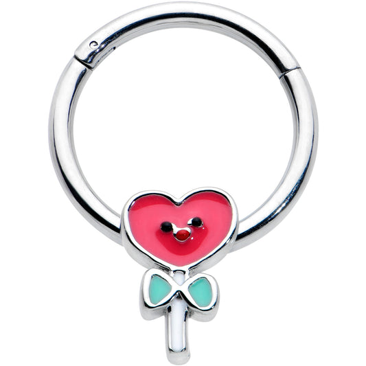 16G 3/8 Sweet Happy Heart Lollipop Hinged Segment Ring