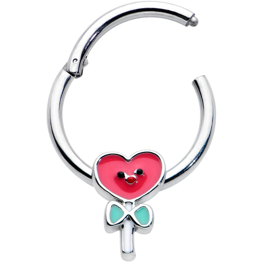 16G 3/8 Sweet Happy Heart Lollipop Hinged Segment Ring