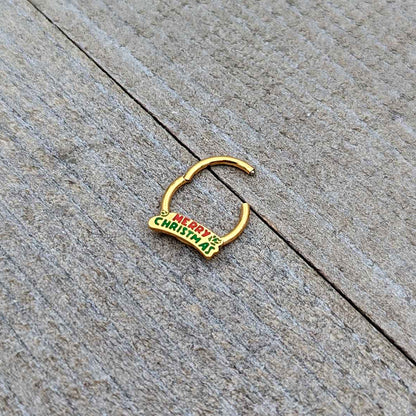 16G 3/8 Gold Tone Merry Christmas Inlay Hinged Segment Ring