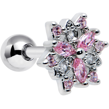 16G 1/4 Pink Clear CZ Gem Snowflake Cartilage Tragus Earring
