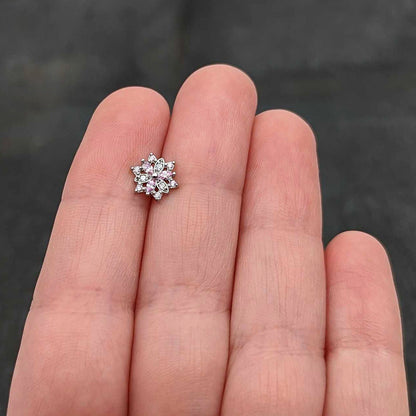 16G 1/4 Pink Clear CZ Gem Snowflake Cartilage Tragus Earring