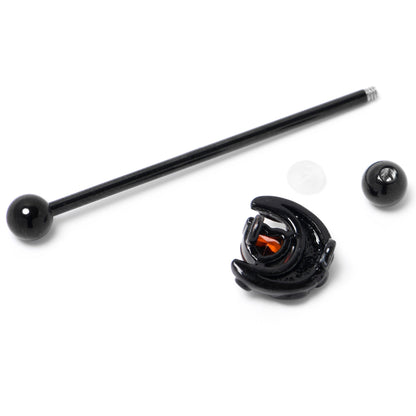 14G Red CZ Gem Black Scroll Moon Heart Industrial Barbell 38mm