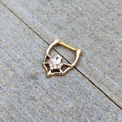 16G 5/16 Clear Gem Gold Tone Spider Bat Cartilage Clicker