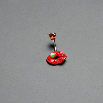 Red CZ Gem Lucky Lips St Patrick's Double Mount Belly Ring