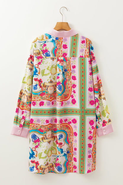 Floral Boho Button Long Sleeve Shirt Dress