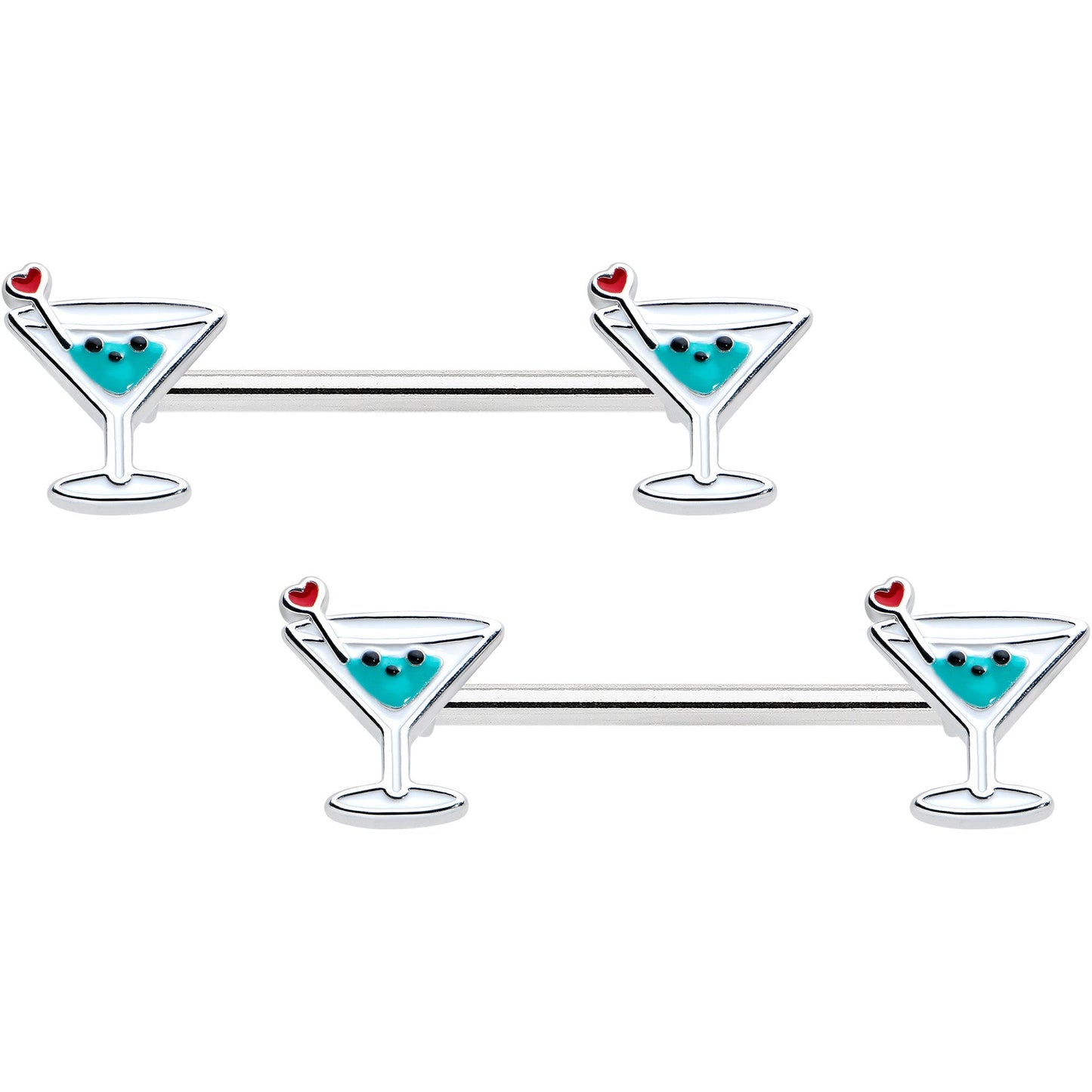 14G 9/16 Sweet Martini Glass Heart Barbell Nipple Ring Set