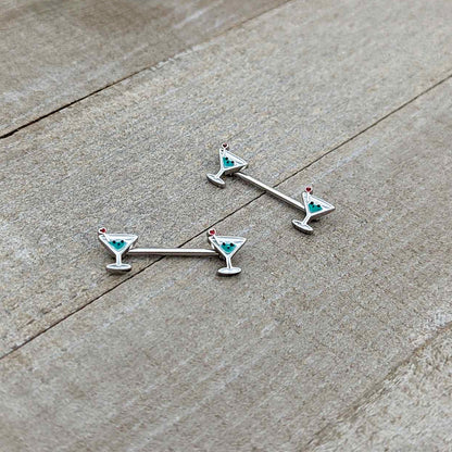 14G 9/16 Sweet Martini Glass Heart Barbell Nipple Ring Set