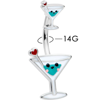 Sweet Martini Glass Heart Valentine New Years Double Mount Belly Ring