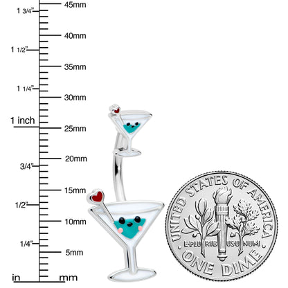 Sweet Martini Glass Heart Valentine New Years Double Mount Belly Ring