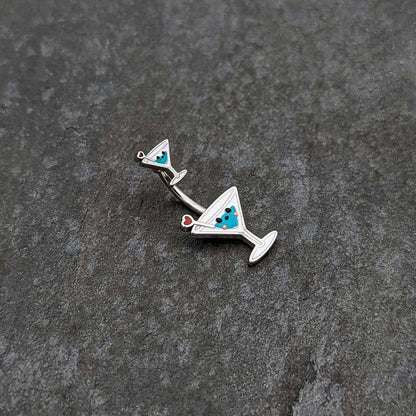 Sweet Martini Glass Heart Valentine New Years Double Mount Belly Ring