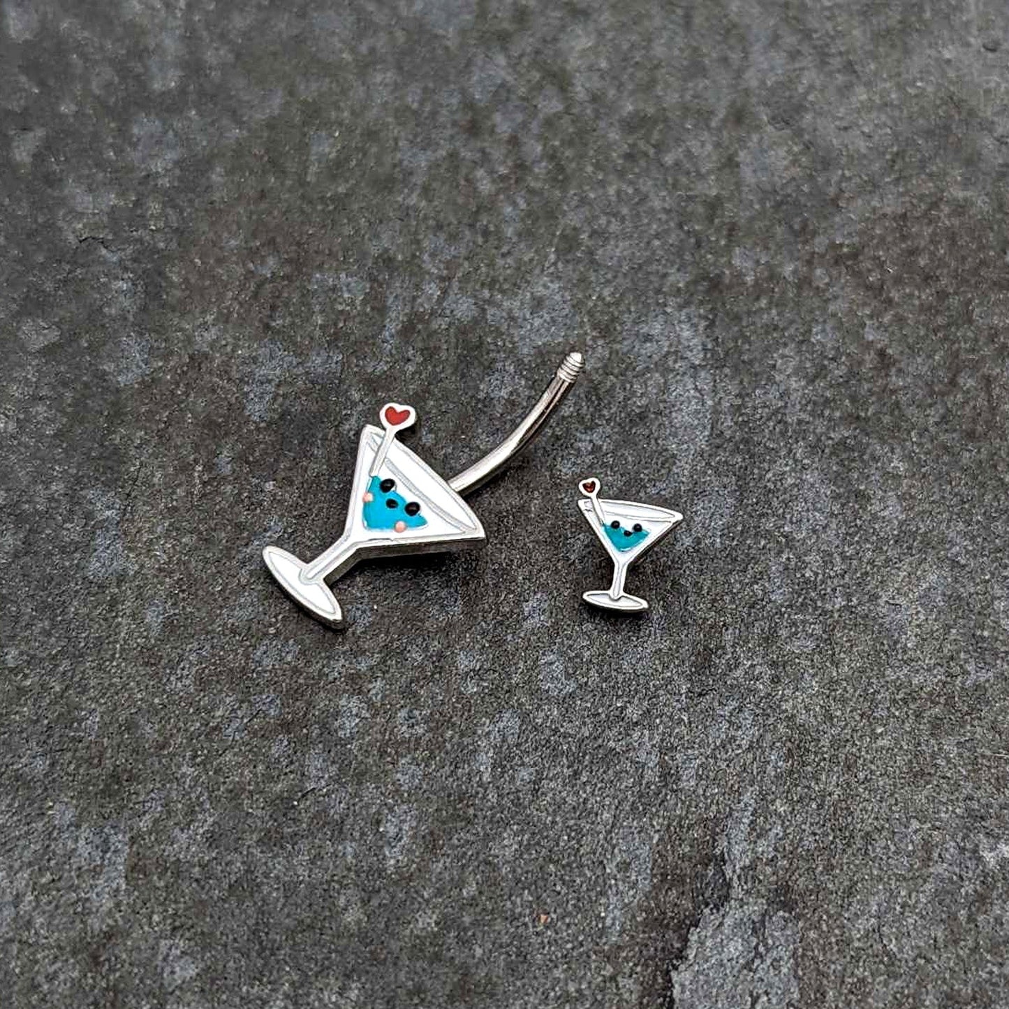 Sweet Martini Glass Heart Valentine New Years Double Mount Belly Ring