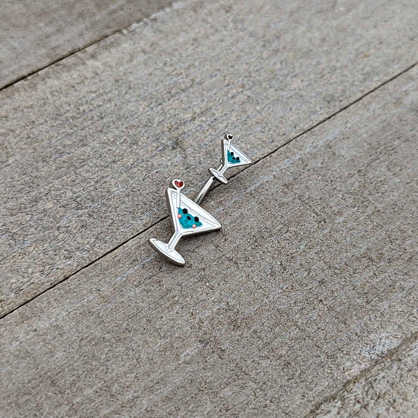 Sweet Martini Glass Heart Valentine New Years Double Mount Belly Ring