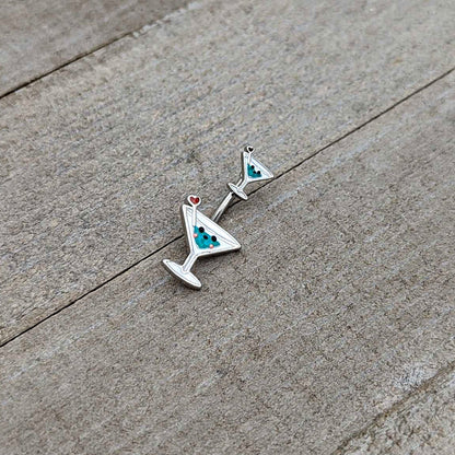 Sweet Martini Glass Heart Valentine New Years Double Mount Belly Ring