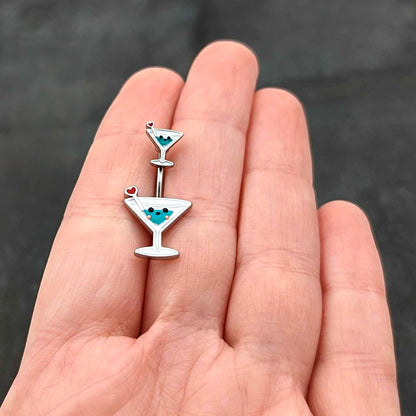 Sweet Martini Glass Heart Valentine New Years Double Mount Belly Ring