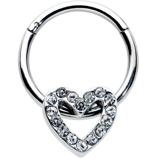 16G 3/8 Clear Gem Open Heart Valentine Hinged Segment Ring