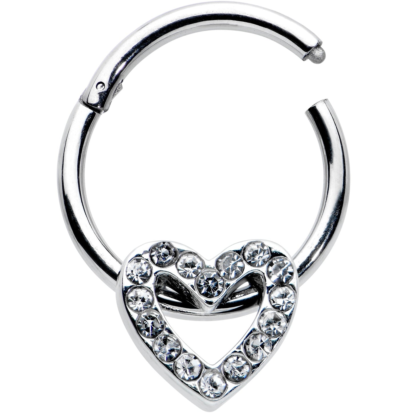 16G 3/8 Clear Gem Open Heart Valentine Hinged Segment Ring