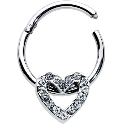 16G 3/8 Clear Gem Open Heart Valentine Hinged Segment Ring