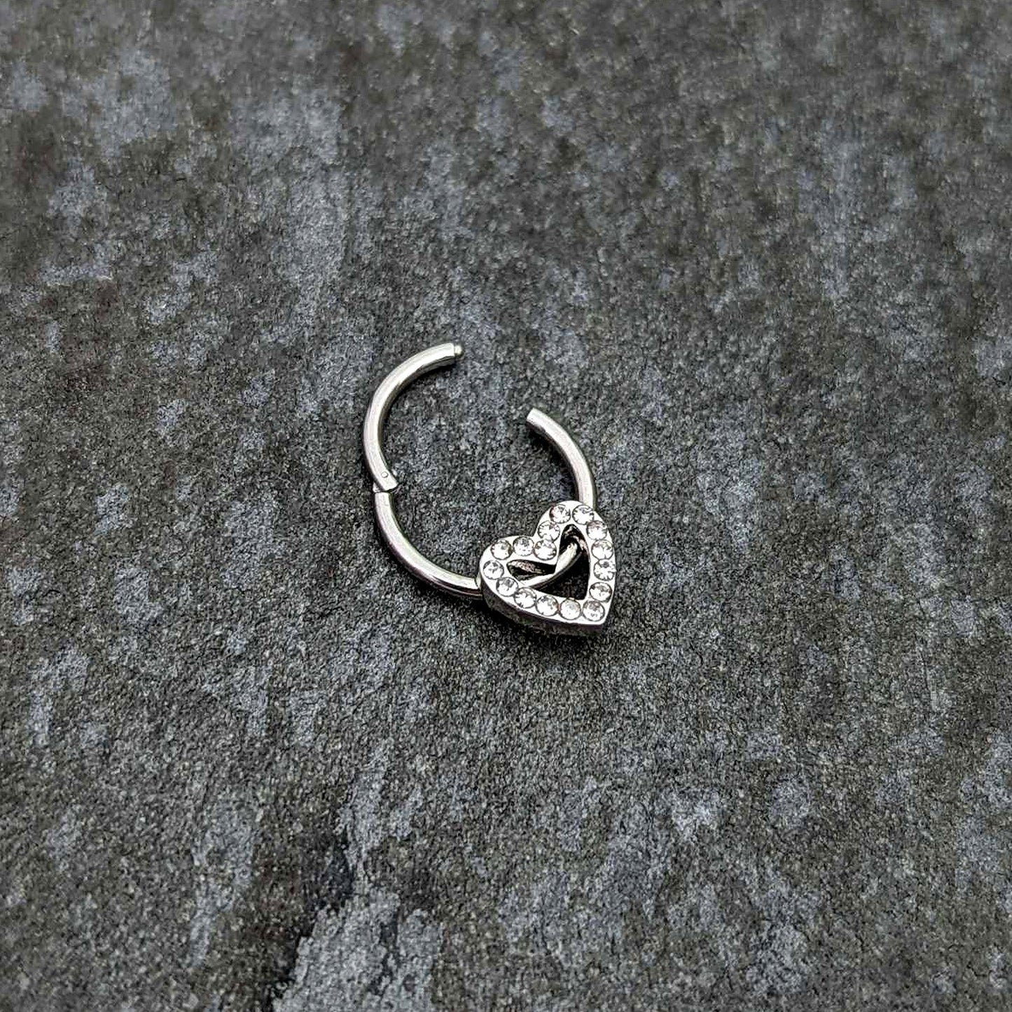 16G 3/8 Clear Gem Open Heart Valentine Hinged Segment Ring