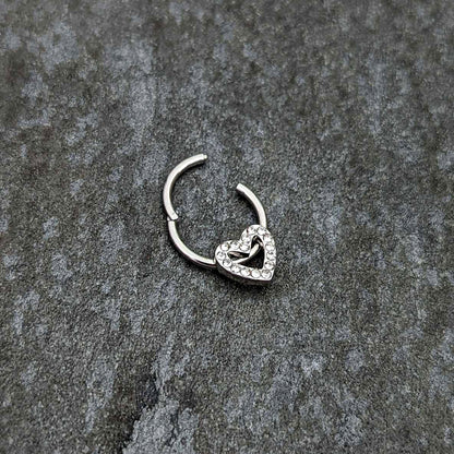 16G 3/8 Clear Gem Open Heart Valentine Hinged Segment Ring