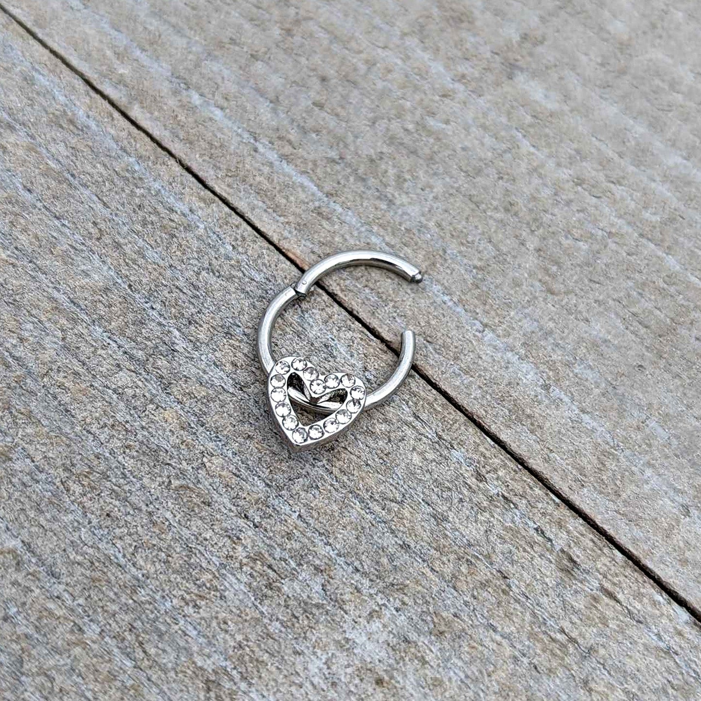 16G 3/8 Clear Gem Open Heart Valentine Hinged Segment Ring