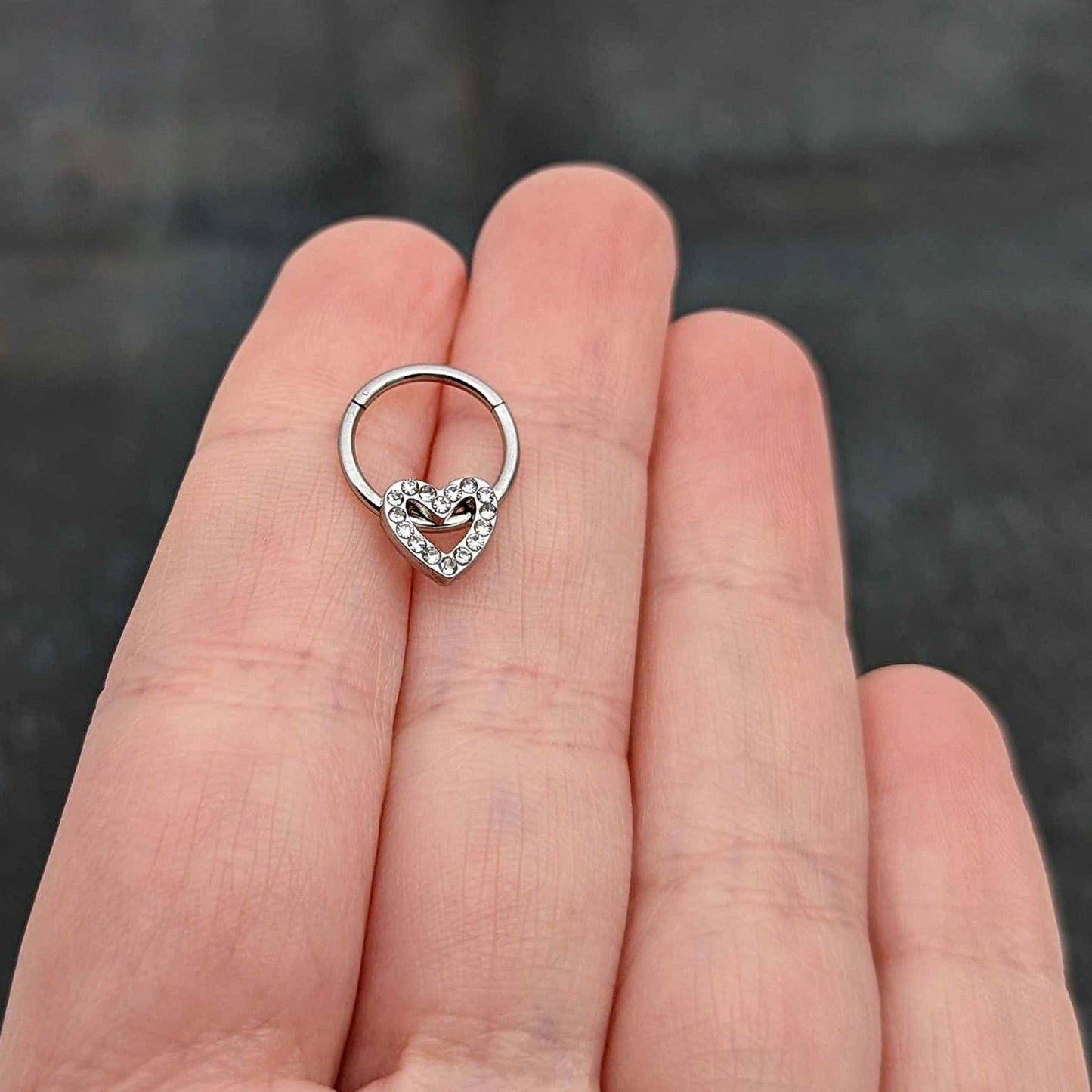 16G 3/8 Clear Gem Open Heart Valentine Hinged Segment Ring