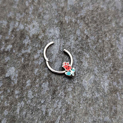 16G 3/8 Sweet Happy Rose Flower Hinged Segment Ring