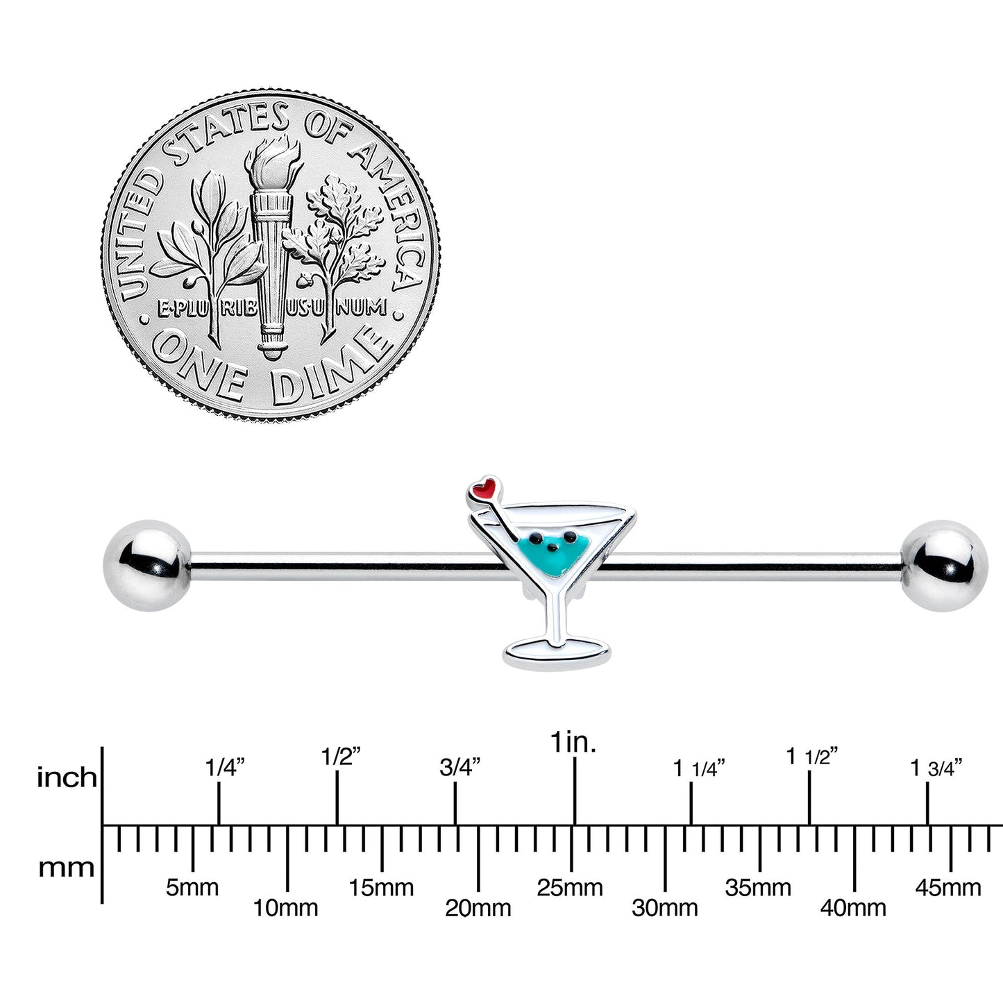 14G Sweet Martini Glass Heart Industrial Barbell 38mm