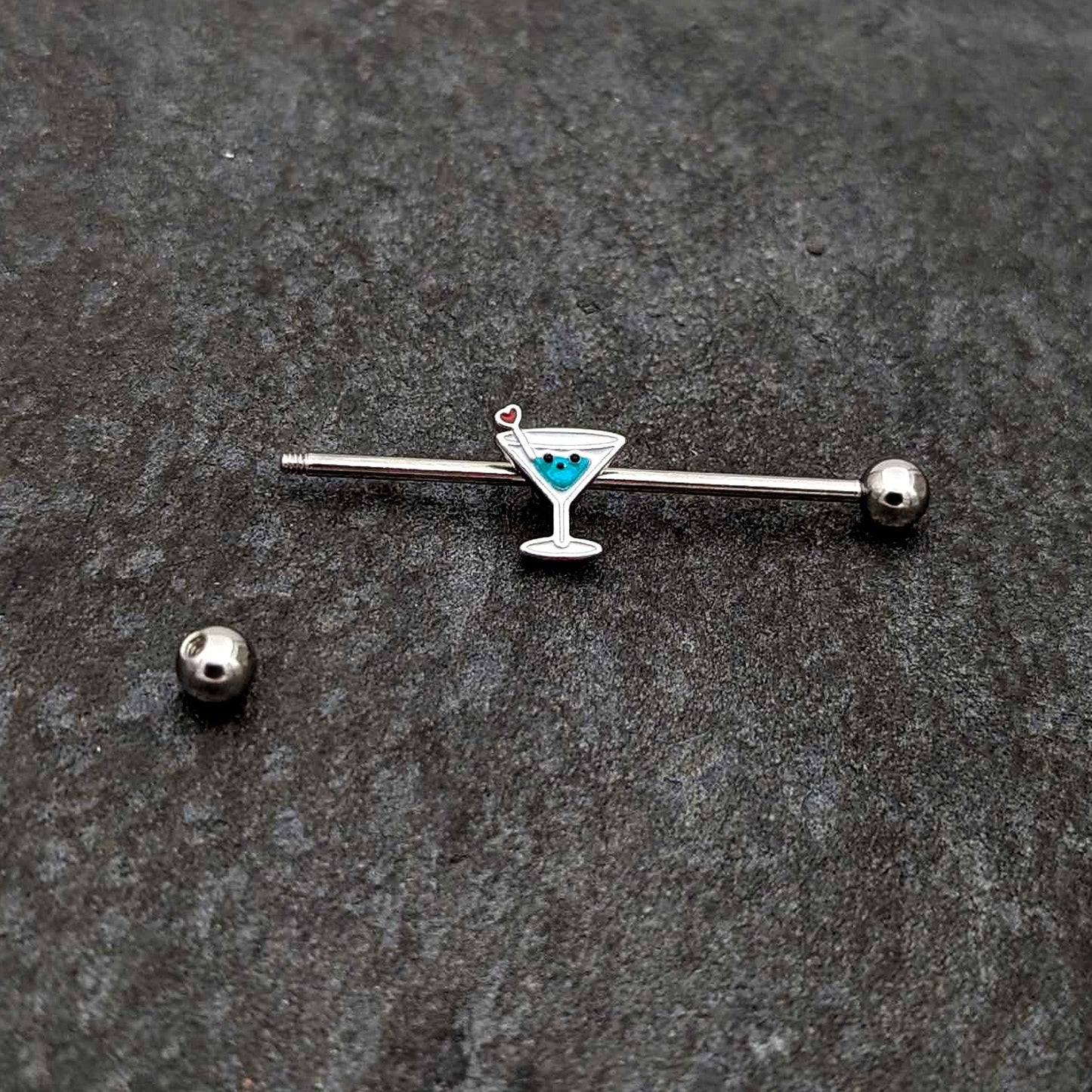 14G Sweet Martini Glass Heart Industrial Barbell 38mm