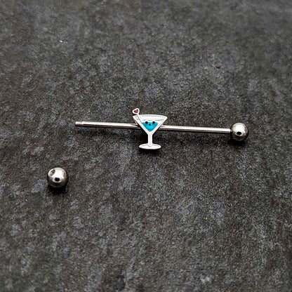 14G Sweet Martini Glass Heart Industrial Barbell 38mm