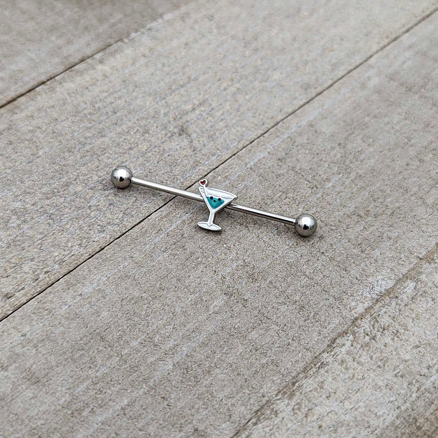 14G Sweet Martini Glass Heart Industrial Barbell 38mm