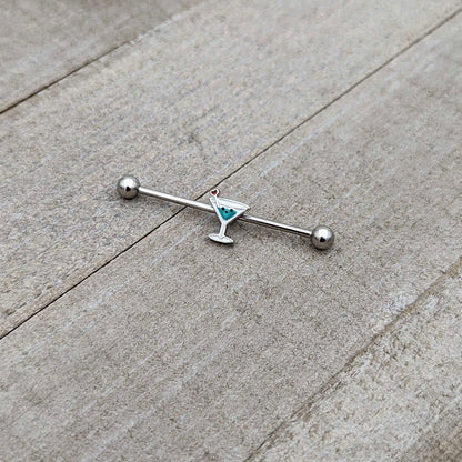 14G Sweet Martini Glass Heart Industrial Barbell 38mm