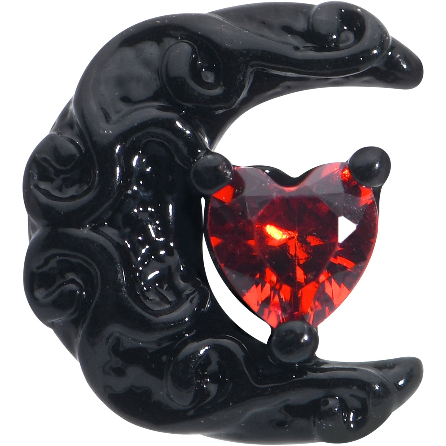 16G 1/4 Red CZ Gem Black Scroll Moon Heart Cartilage Tragus Earring