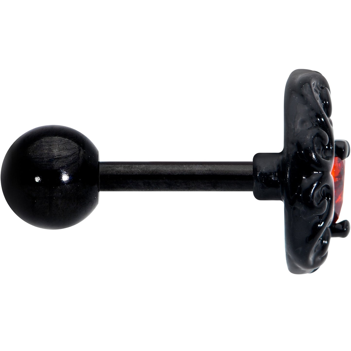 16G 1/4 Red CZ Gem Black Scroll Moon Heart Cartilage Tragus Earring