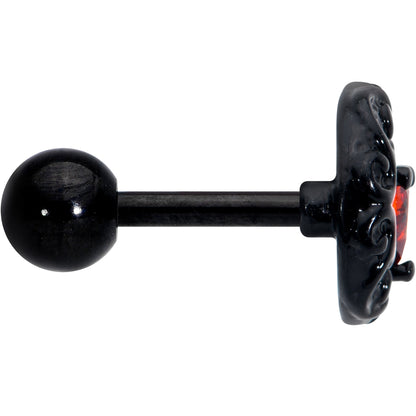 16G 1/4 Red CZ Gem Black Scroll Moon Heart Cartilage Tragus Earring