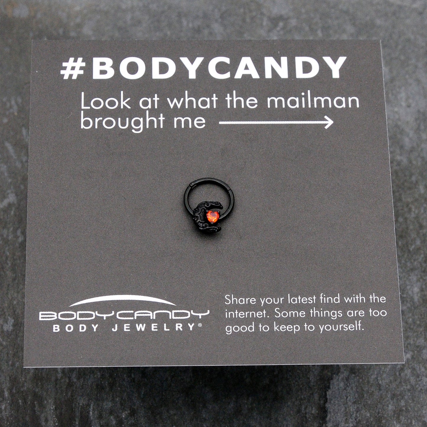 16G 3/8 Red CZ Gem Black Scroll Moon Heart Hinged Segment Ring