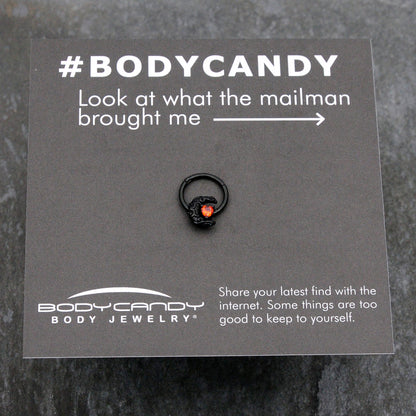 16G 3/8 Red CZ Gem Black Scroll Moon Heart Hinged Segment Ring