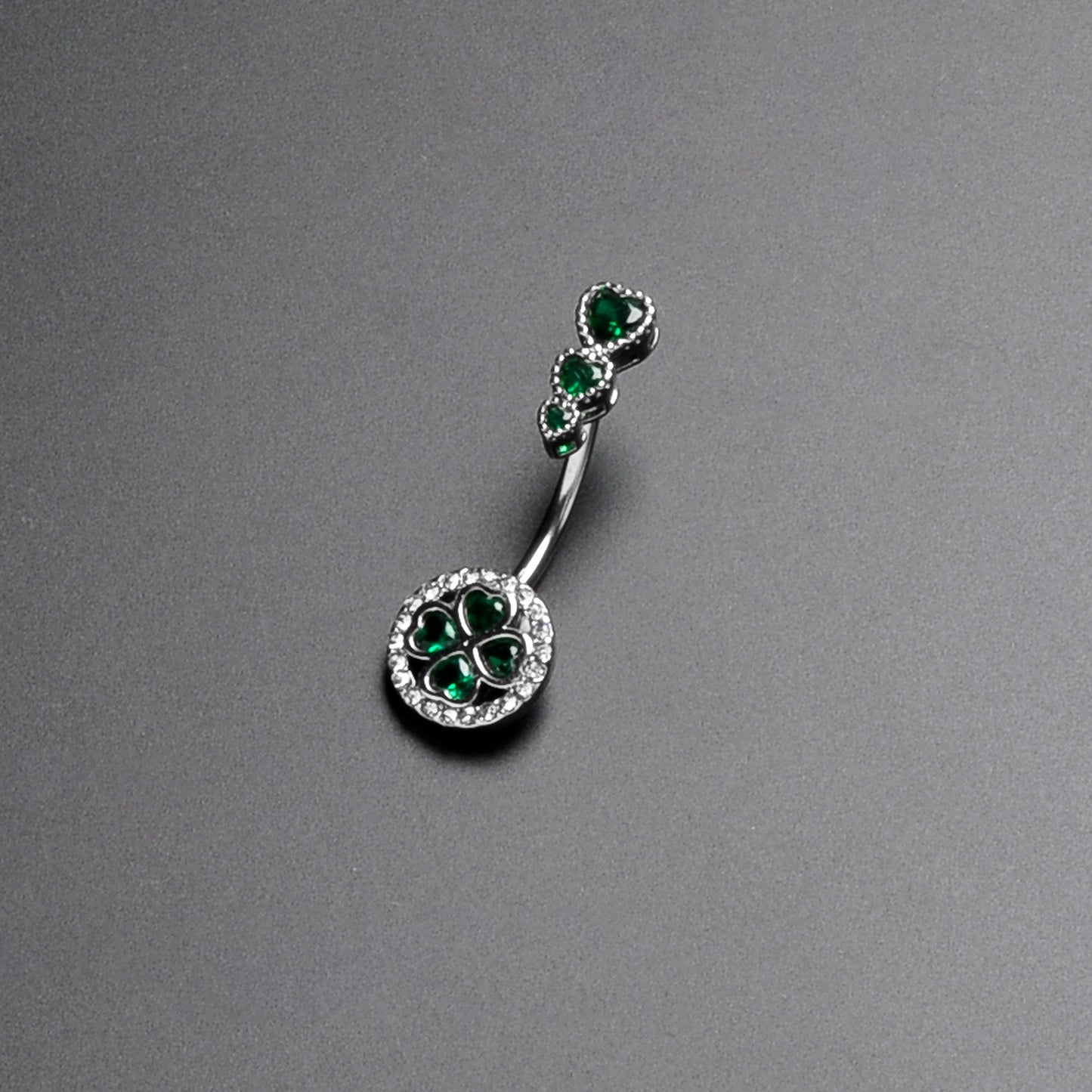 Green Clear Gem Triple Drop Heart Shamrock Double Mount Belly Ring