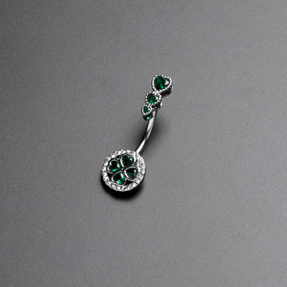 Green Clear Gem Triple Drop Heart Shamrock Double Mount Belly Ring