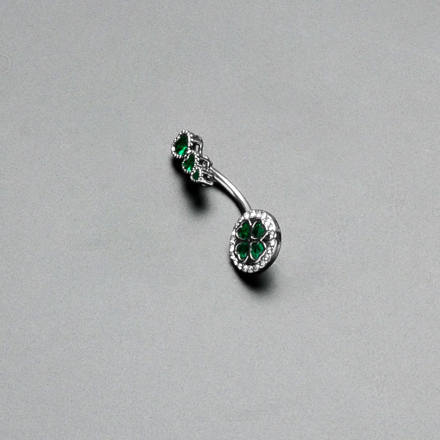 Green Clear Gem Triple Drop Heart Shamrock Double Mount Belly Ring