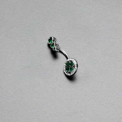 Green Clear Gem Triple Drop Heart Shamrock Double Mount Belly Ring