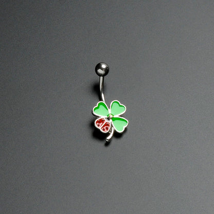 Ladybug Shamrock St Patricks Day Belly Ring