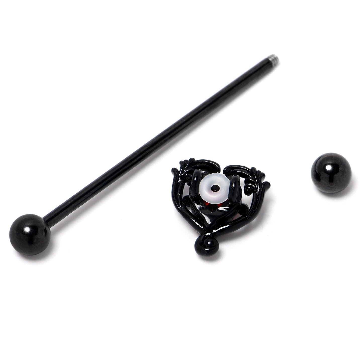 14G Red CZ Gem Black Passion Heart Industrial Barbell 38mm