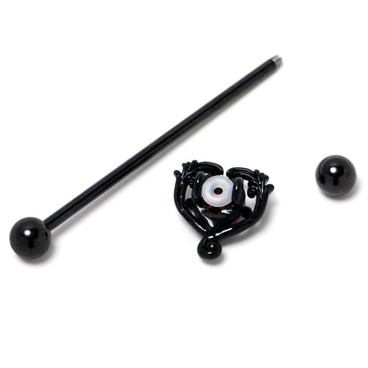 14G Red CZ Gem Black Passion Heart Industrial Barbell 38mm