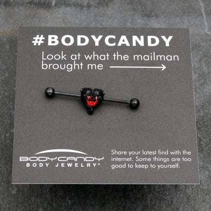 14G Red CZ Gem Black Passion Heart Industrial Barbell 38mm