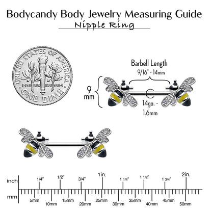 14G 9/16 Clear CZ Gem Honey Bees Barbell Nipple Ring Set