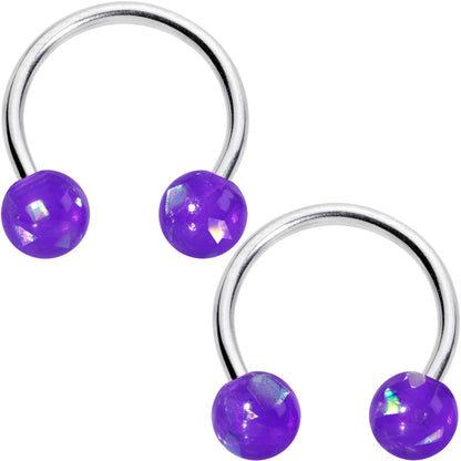 16G 3/8 Purple Faux Opal Horseshoe BCR Captive Ring Set of 4
