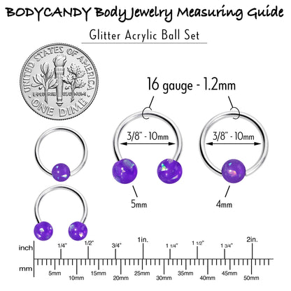 16G 3/8 Purple Faux Opal Horseshoe BCR Captive Ring Set of 4